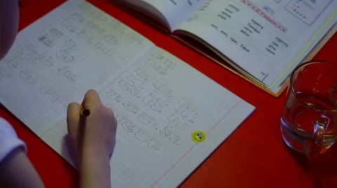 The child makes lessons Stock Footage 46497390