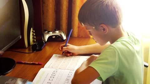 Child makes lessons Video stock 58911155