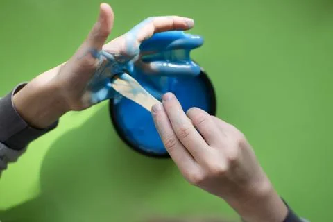 The child makes slime. Selective focus Stock Photos