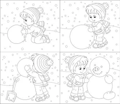 Child makes a snowman Stock Illustration