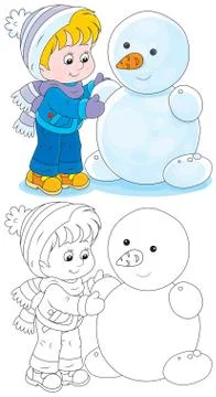 Child makes a snowman Stock Illustration