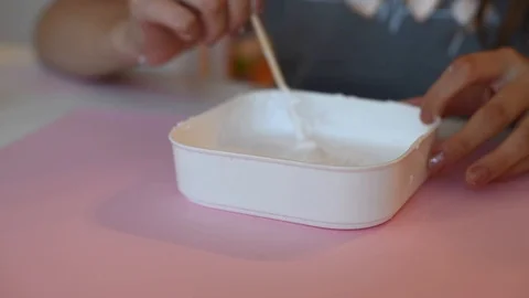 Child making slime himsel - step by step guide. Stock Footage 111879086