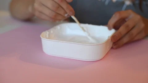Child making slime himsel - step by step guide. Stock Footage 111879110