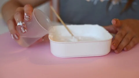 Child making slime himsel - step by step guide. Stock Footage 111879129