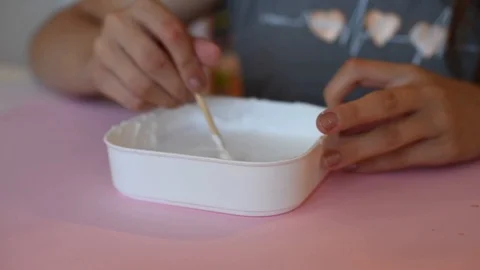 Child making slime - step by step guide. playing with slime. Stock Footage 111893217