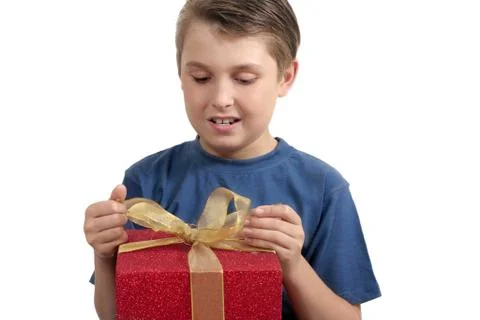 Child opening a present Foto stock