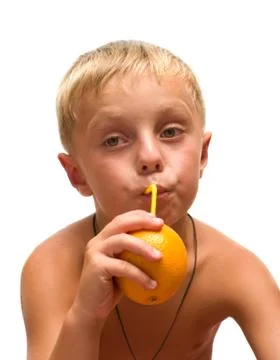 Child with an orange. Stock Photos