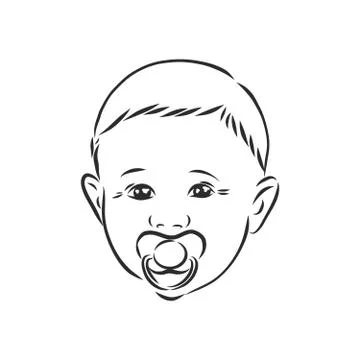 A child with a pacifier vector sketch illustration Stock Illustration