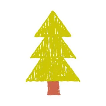 Child Painted Isolated Pine Tree Drawing Art Stock Illustration