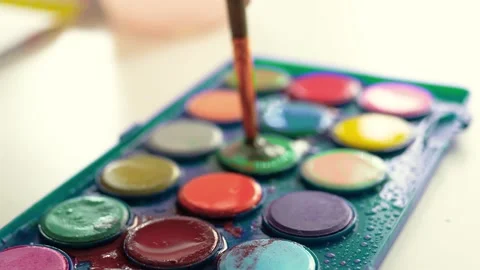 Child paints at class or home closeup. Children art and creativity concept. Stock Footage 301970164