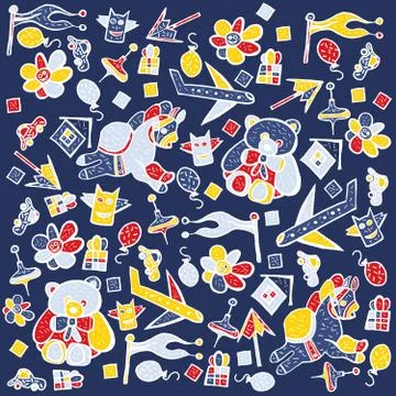 Child pattern with cute toy elements. Stock Illustration