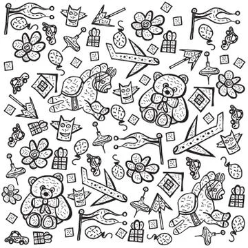 Child pattern with cute toy elements. Vector illustration. Stock Illustration