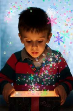 Child peeping in a gift box Stock Illustration