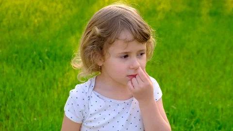Child picking his nose. Selective focus. Stock Footage 313344852