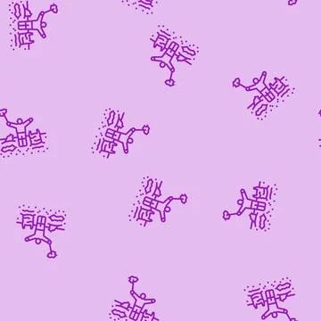 Child picking up plastic on shore line seamless pattern Stock Illustration