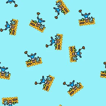 Child picking up plastic on shore vector seamless pattern Stock Illustration