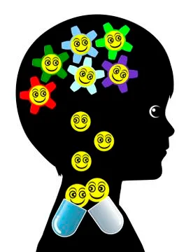 Child with Pill Addiction Stock Illustration