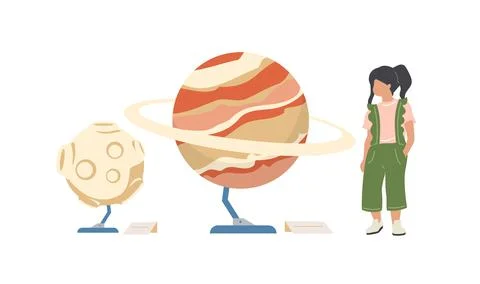 Child in planetarium flat color vector faceless character Stock Illustration