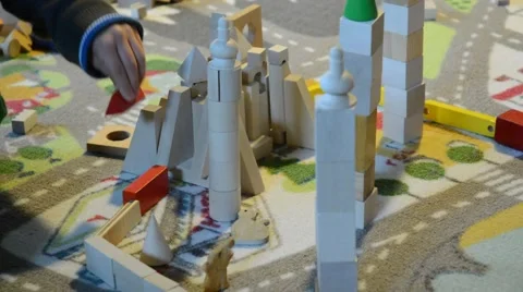 Child play with bricks Stock Footage 44642056