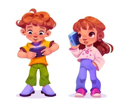 Child play phone. Kid using mobile for game vector Stock Illustration