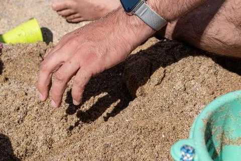 Child playing on a beach, good activity and sport for health and mental healt Stock Photos