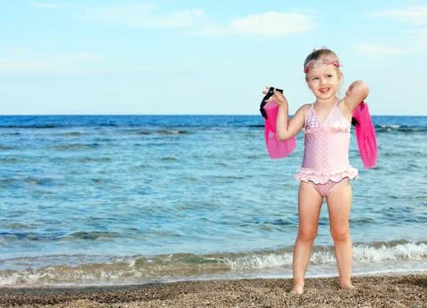 Child playing on  beach. Foto stock