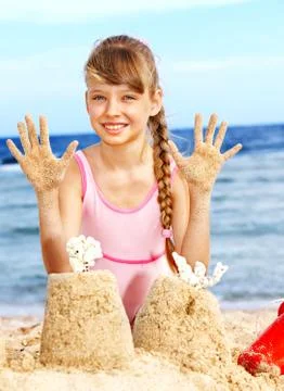 Child playing on  beach. 스톡 사진