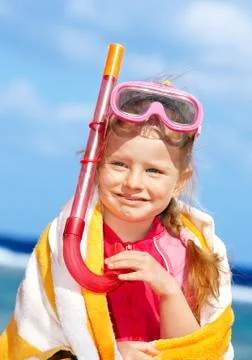 Child playing on  beach. Foto stock