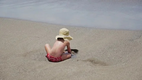 Child Playing Beach Sand Vacation Travel Asia Summer Slowmotion Stock Footage 70734065