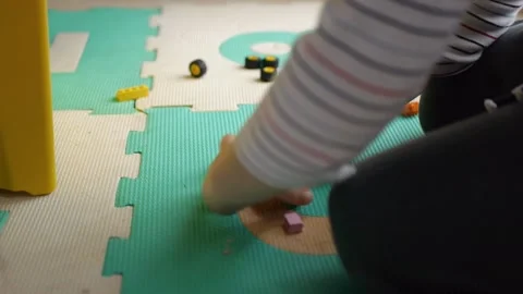Child playing building blocks game Stock Footage 180129999