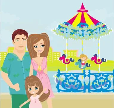 Child playing on the carousel Stock Illustration