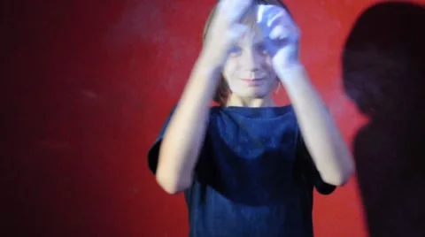 Child playing with chalk magnesia Stock Footage 40699613