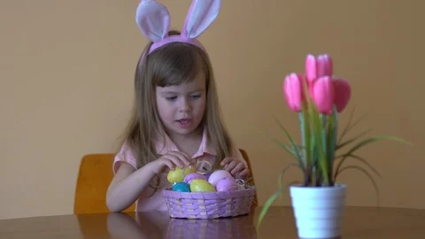 Child Playing With Easter Eggs Stock Footage 104993155