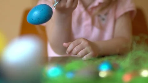 Child Playing With Easter Eggs Stock Footage 105027962