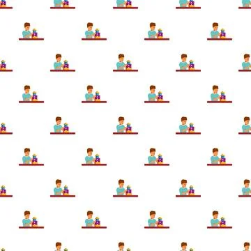 Child playing educational game with building toy blocks pattern Stock Illustration