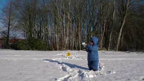 Child Playing Fresh Snow Stock Footage 303497582