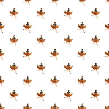 Child playing pilot running with cardboard plane pattern Illustrazione stock