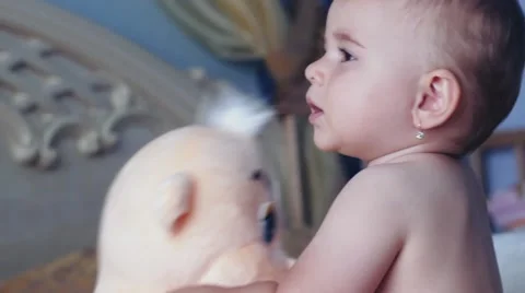A child playing with soft toys . 스톡 동영상 53254751