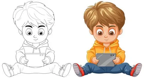 Child Playing with Tablet Stock Illustration