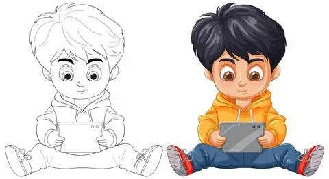 Child Playing with Tablet Illustrazione stock