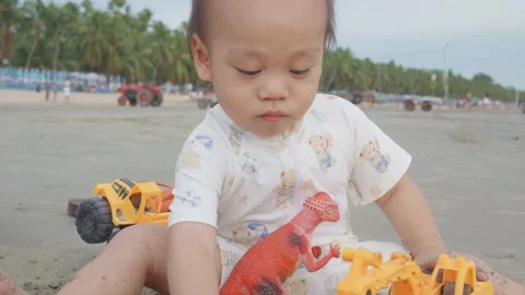 Child Playing with Toys on the Beach Vidéo 341142286