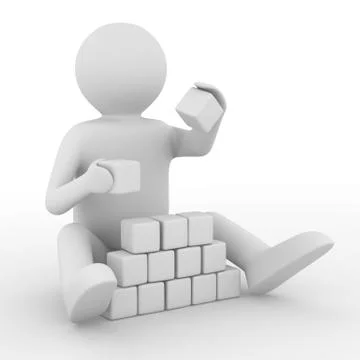 Child plays cubes on white. Isolated 3D image Stock Illustration