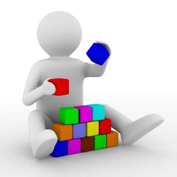 Child plays cubes on white. Isolated 3D image Stock Illustration