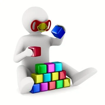 Child plays cubes on white. Isolated 3D image Stock Illustration