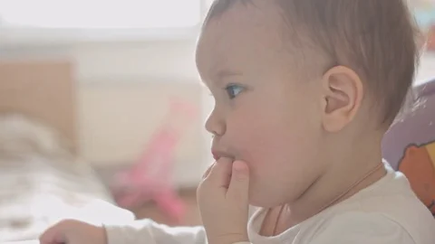 Child plays with food 스톡 동영상 73299602