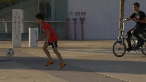 Child Plays With His Balloon in Tel Aviv, Israel Stock Footage 90387238