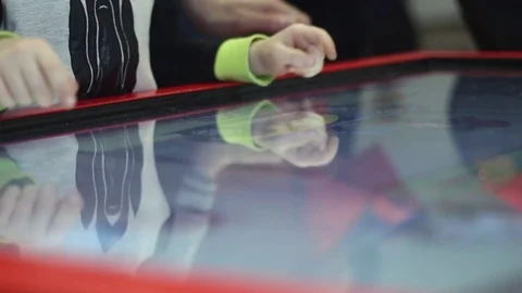 Child plays on a large touch table Stock Footage 81785215