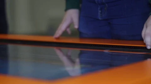 Child plays on a large touchpad Stock Footage 81790291