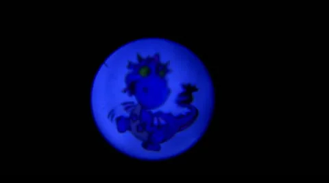 The child plays with light from a small lamp with the image of a dinosaur Stock-Footage 11857244