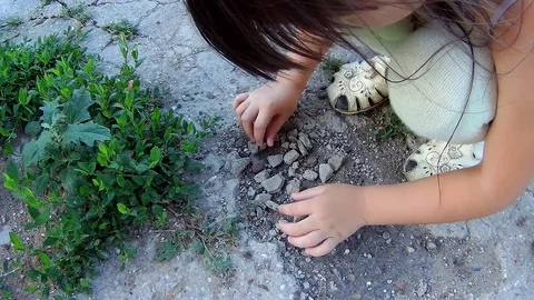 The child plays with pebbles Video stock 78057733